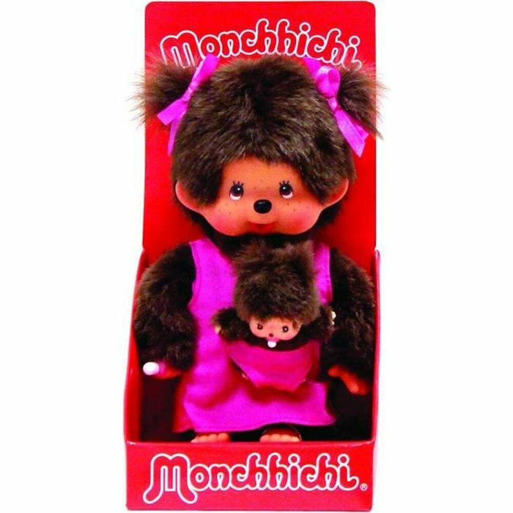 Fluffy toy Bandai Monchichi Mom and Baby Pink 20 cm Brown