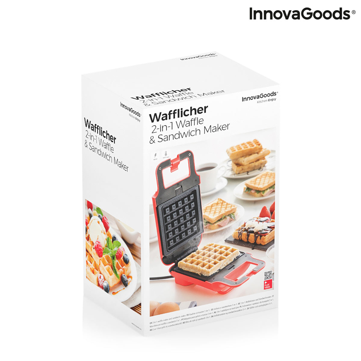 "InnovaGoods" 2-i-1 Vaffel- og Toastmaskine med Opskrifter Wafflicher