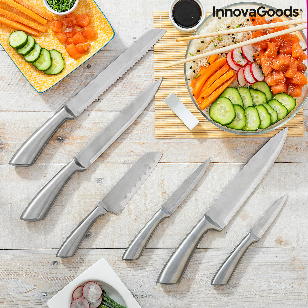 Set of Knives with Wooden Base Spartan InnovaGoods 7 Pieces