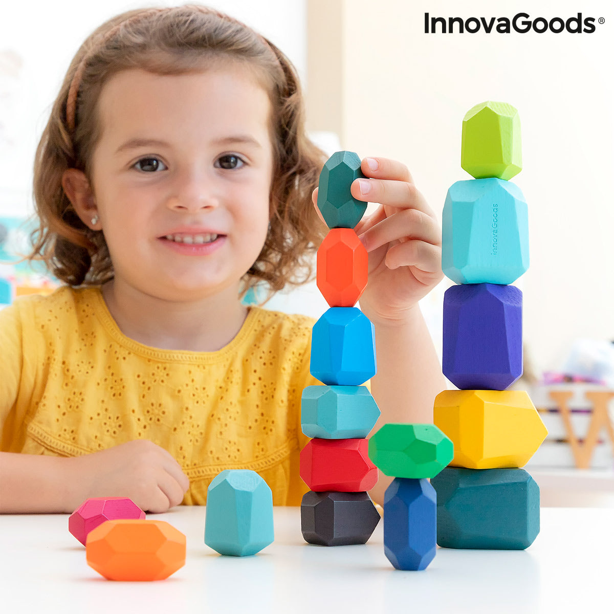 Stacking Wooden Balancing Stones Wotonys InnovaGoods 16 Pieces