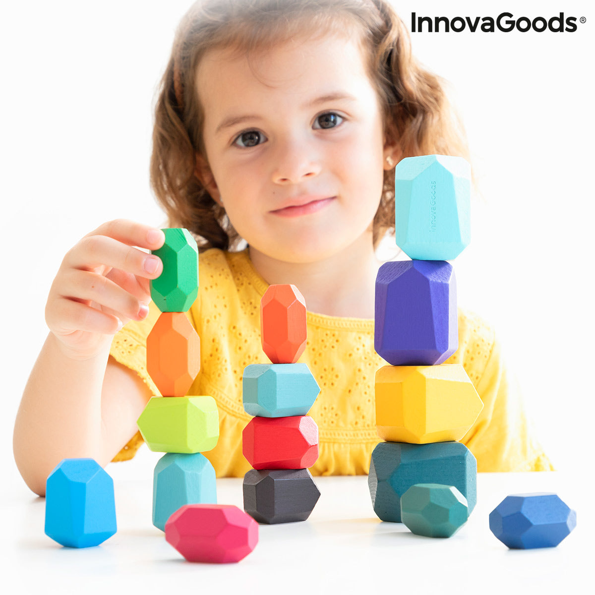 Stacking Wooden Balancing Stones Wotonys InnovaGoods 16 Pieces