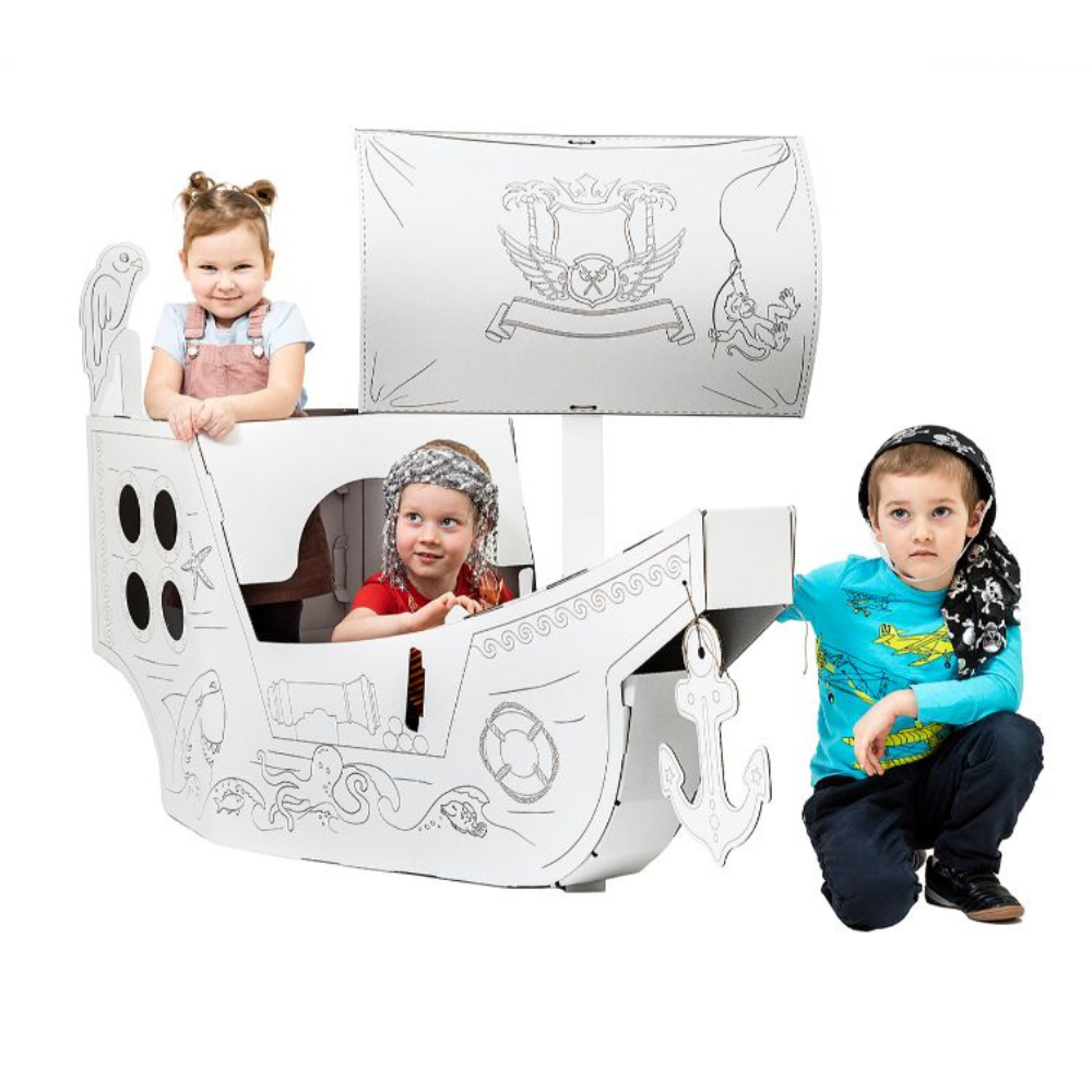 Creative Pirate ship from cardboard, outlined, DIY, white Large, 3+