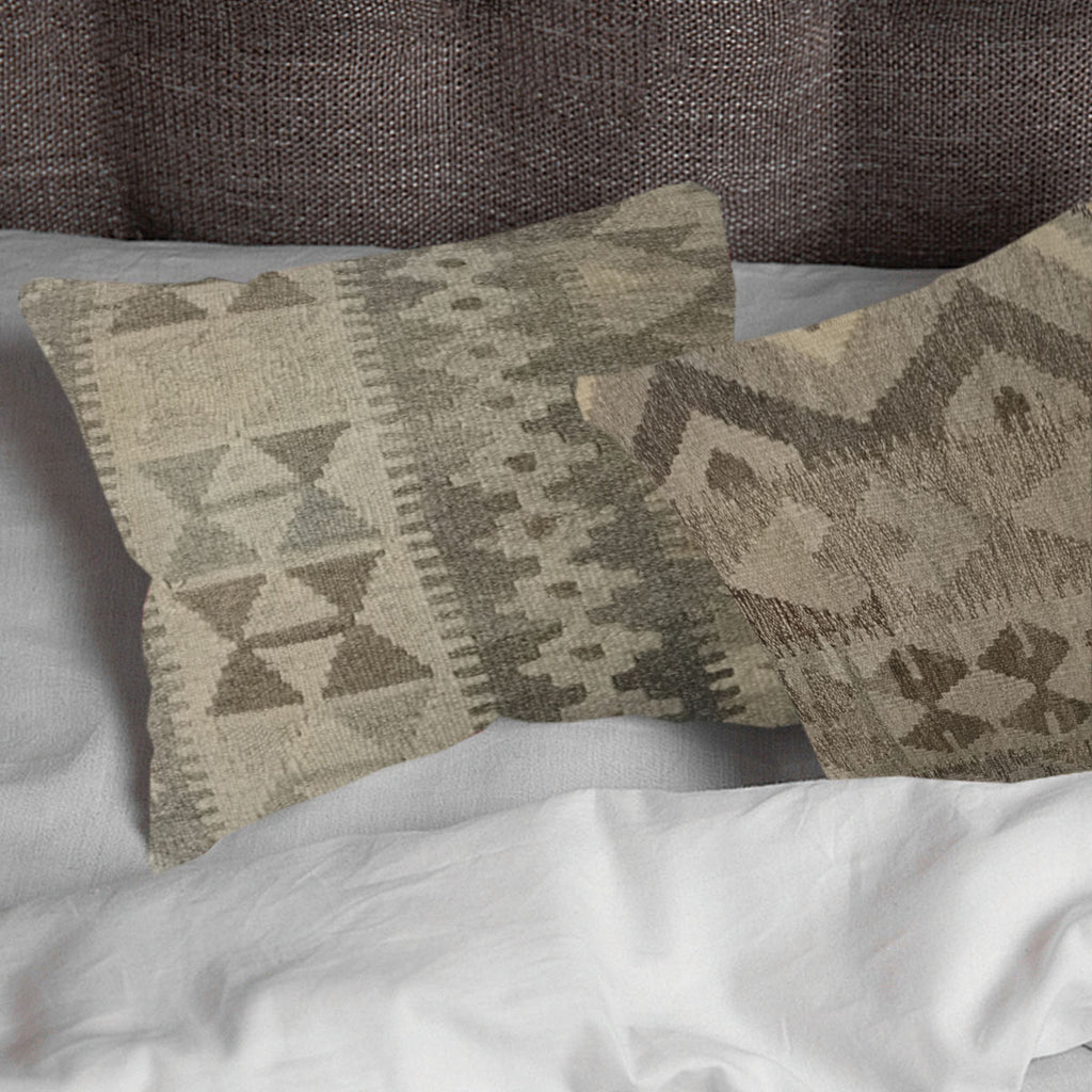 Kilim Handwoven Gray Olive Cushion Cover