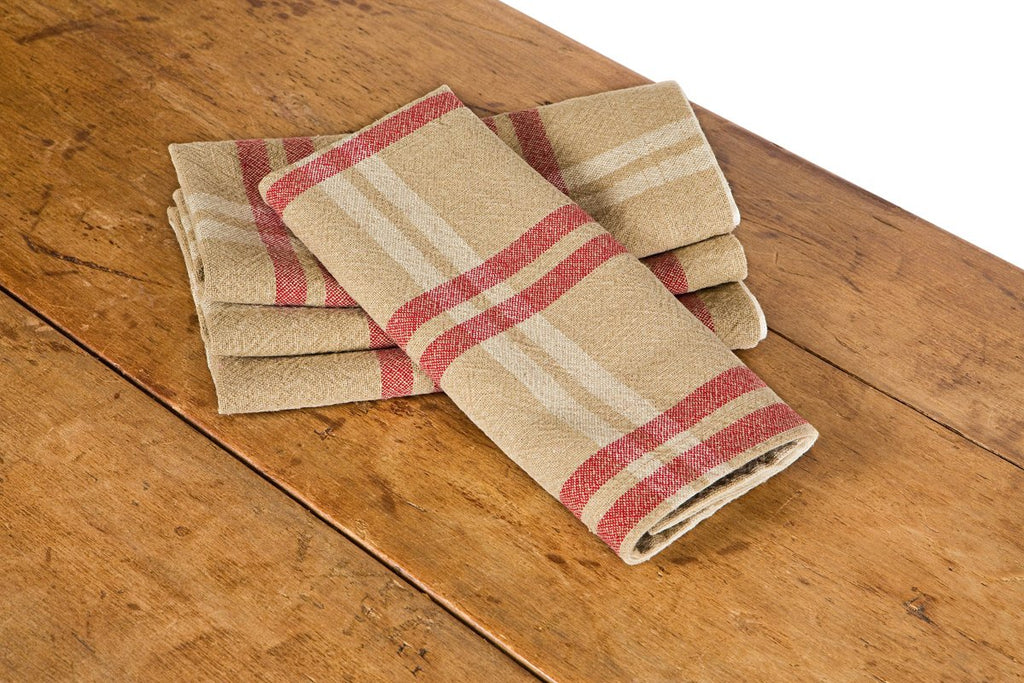 Natural Linen Check Tea Towels,14"x22", Set of 4