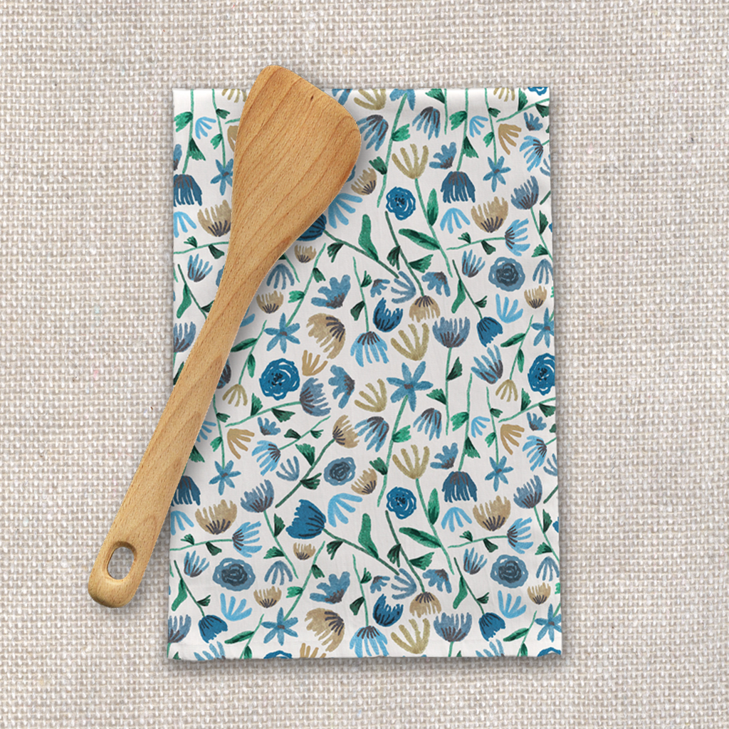 Blue Ink Floral Tea Towel